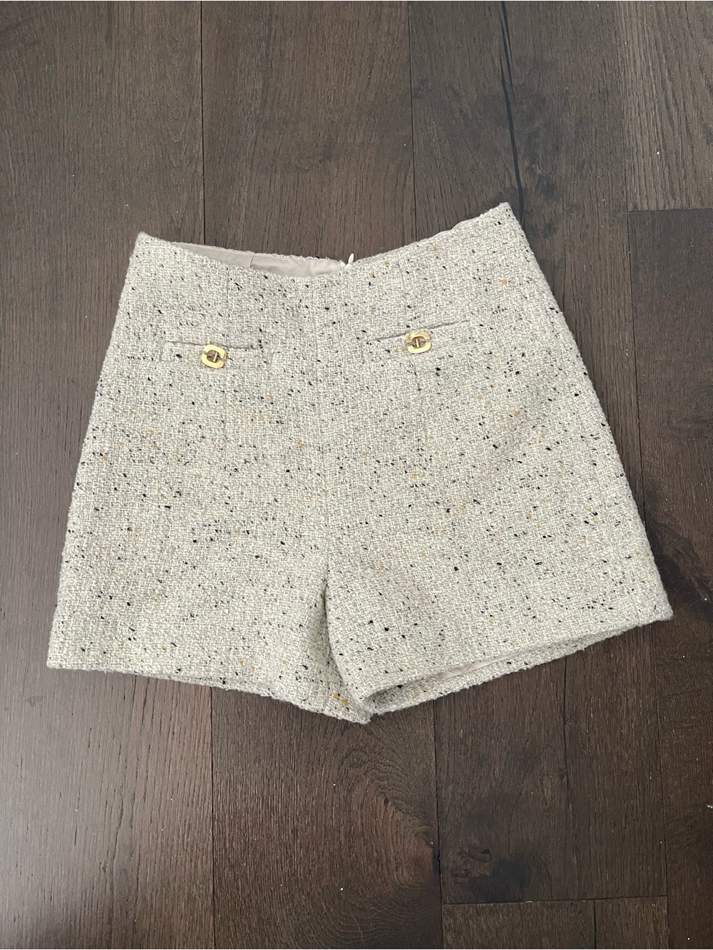 Ba&sh Textured Cream Tweed Women's Shorts with Gold Accent XS New